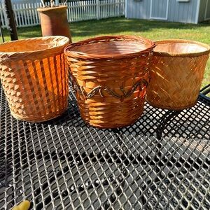 3 woven wicker plant pot baskets